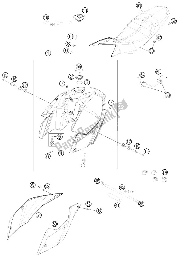 Todas las partes para Tanque, Asiento, Tapa de KTM 990 Superm T Black ABS France 2012