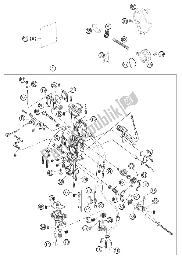 Tutte le parti per il Carburatore Keihin Mx Fcr39 Rac del KTM 400 MXC Racing USA 2002