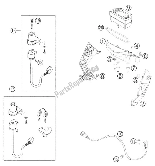 Toutes les pièces pour le Compteur De Vitesse - Support - Serrure De Contact du KTM 640 LC4 Supermoto Black 05 Europe 2005