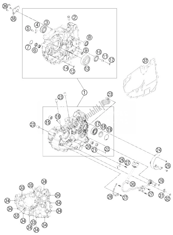 Todas las partes para Caja Del Motor de KTM 200 Duke White ABS BAJ DIR 13 Europe 2013