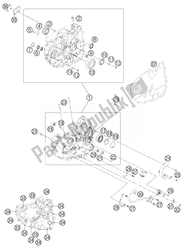 All parts for the Engine Case of the KTM RC 200 Black ABS B D 14 Europe 2014