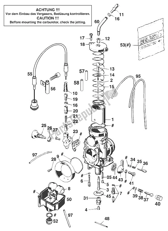 Tutte le parti per il Carburatore Dellorto Phm 38/40 Sd del KTM 400 SUP Comp WP 18 KW Australia 1997