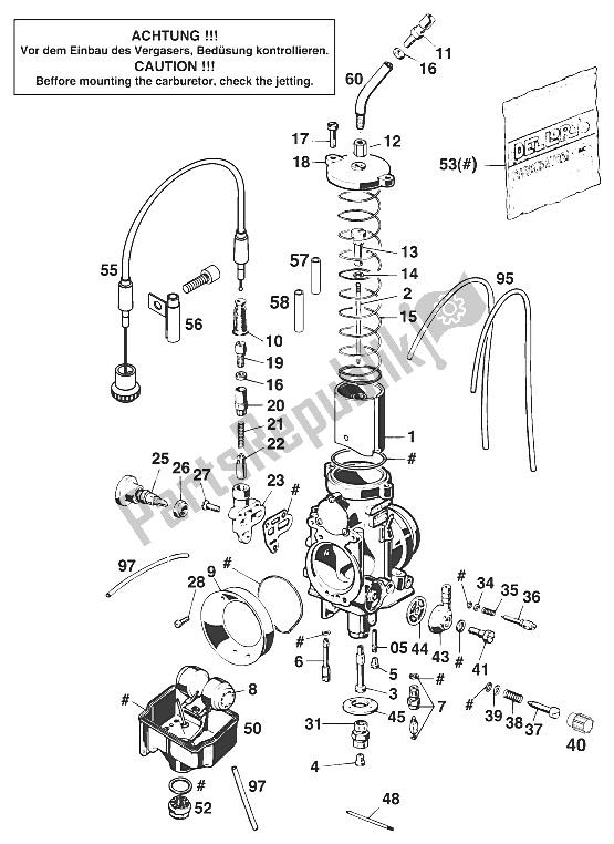 Tutte le parti per il Carburatore Dellorto Phm 38/40 Sd del KTM 400 Super Comp WP 20 KW Europe 1997