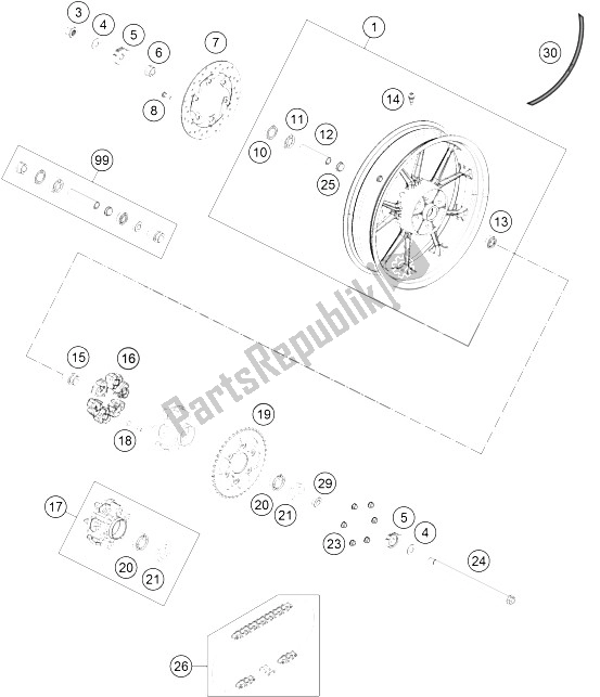 Todas as partes de Roda Traseira do KTM 200 Duke OR W O ABS CKD 15 Brazil 2015
