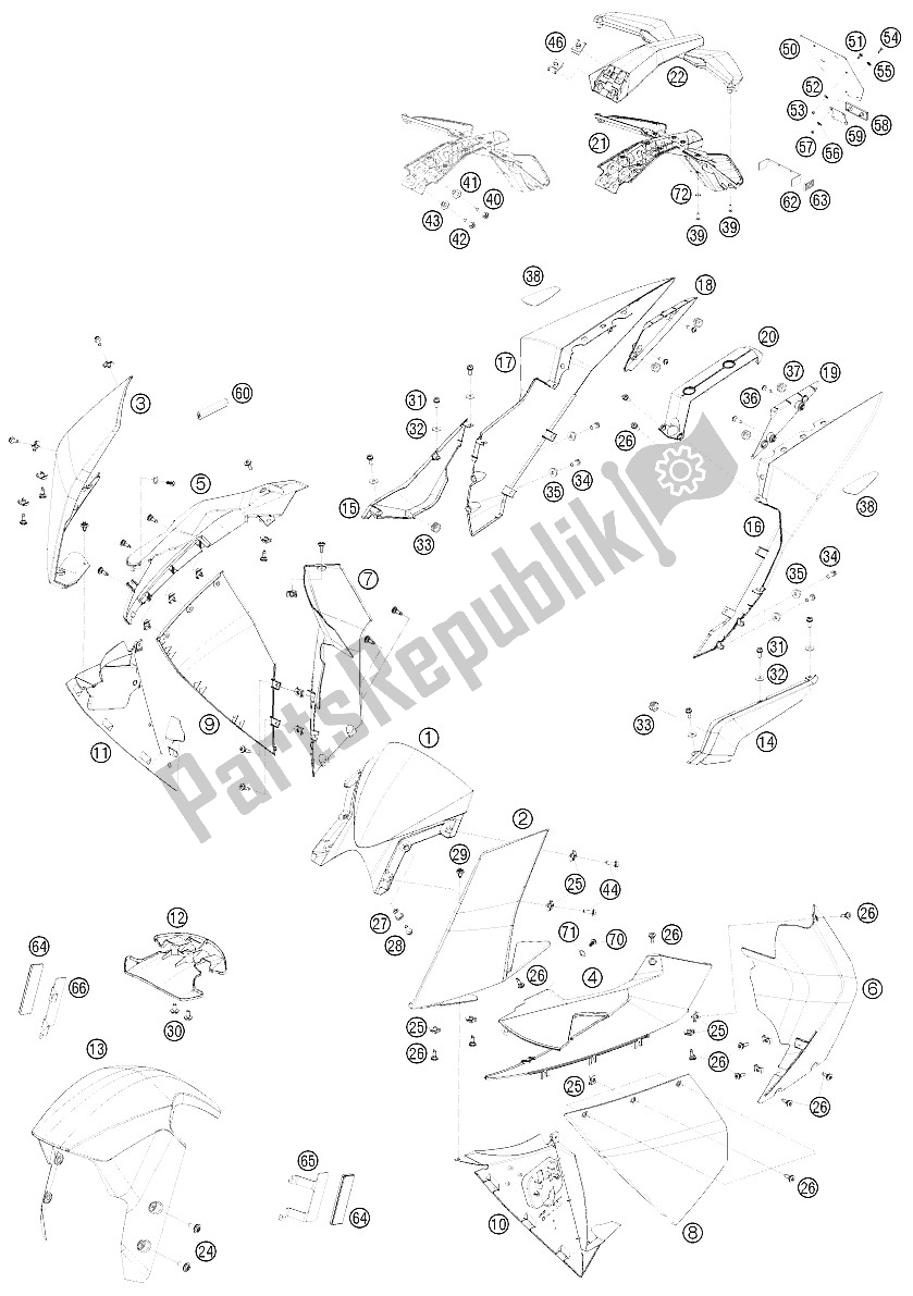 Todas as partes de Máscara, Pára-lamas do KTM 1190 RC 8 R USA 2009