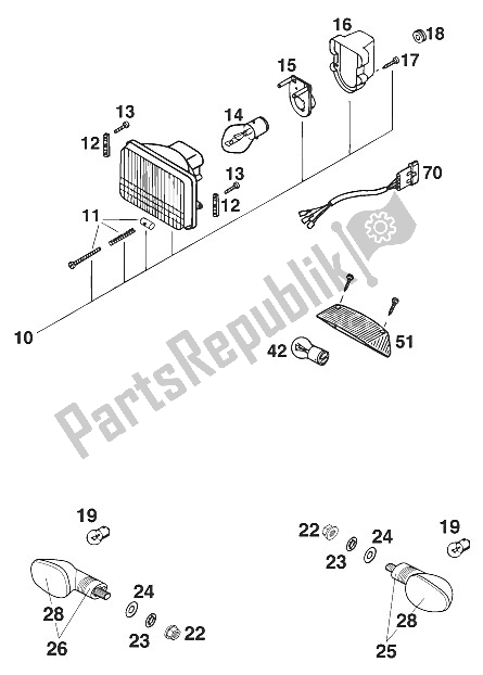 Tutte le parti per il Fanale Anteriore - Indicatori Di Direzione 400 Sxc del KTM 400 SXC USA 2000