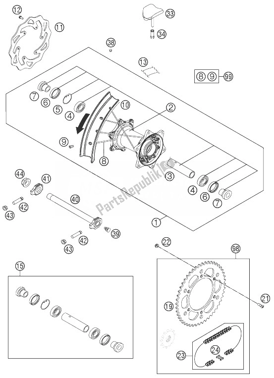 All parts for the Rear Wheel of the KTM 125 EXC Europe 2013