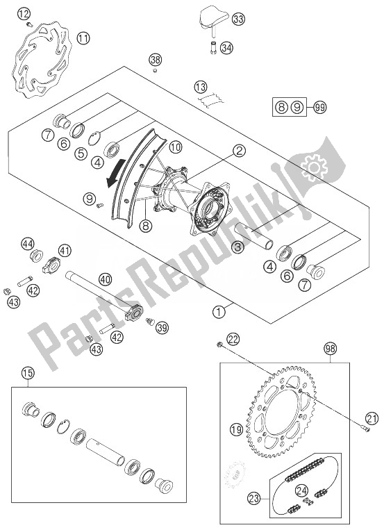 All parts for the Rear Wheel of the KTM 250 EXC Europe 2014