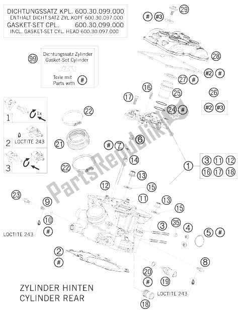 Toutes les pièces pour le Culasse Arrière du KTM 990 Super Duke R Australia United Kingdom 2010