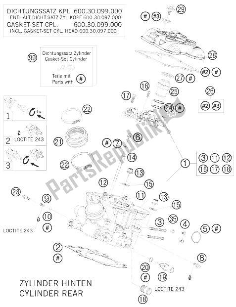 Todas las partes para Culata Trasera de KTM 990 Super Duke R France 2010