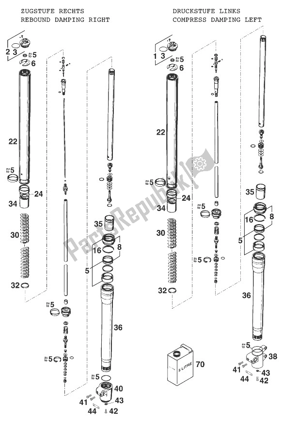 Tutte le parti per il Gambe Anteriori - Sospensione White Power del KTM 640 Adventure R USA 1999