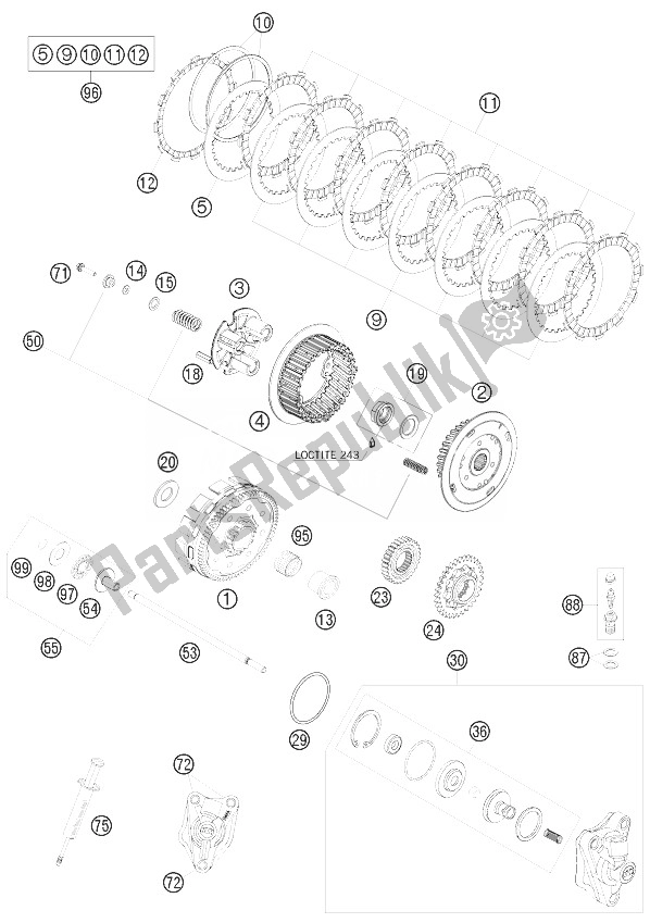 All parts for the Clutch of the KTM 450 SMR Europe 2010