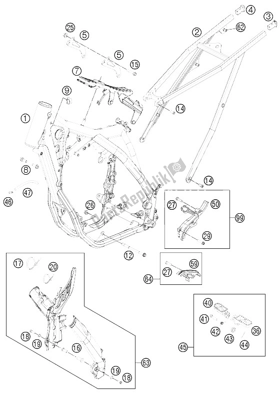 All parts for the Frame of the KTM 350 XC F USA 2011