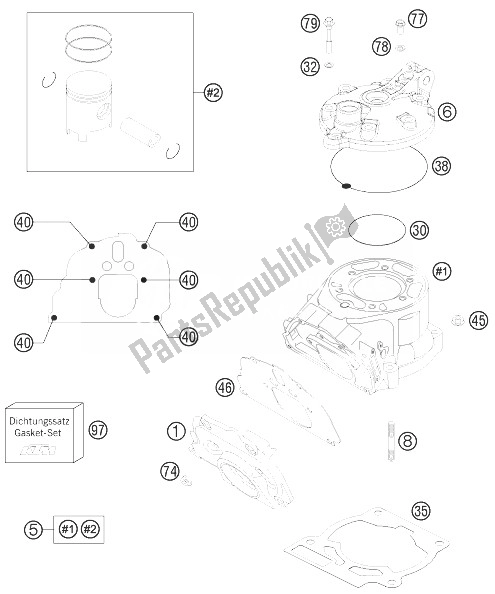 Toutes les pièces pour le Cylindre, Culasse du KTM 200 EXC Australia 2014