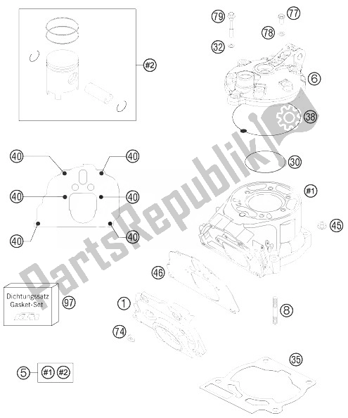 All parts for the Cylinder, Cylinder Head of the KTM 200 EXC Europe 2014