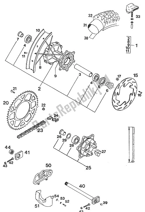 All parts for the Rear Wheel 350-620 Lc4'94 of the KTM 350 E XC 20 KW SUP COM Europe 1994