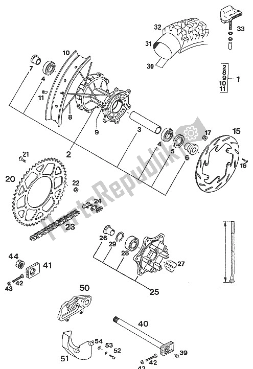 All parts for the Rear Wheel 350-620 Lc4'94 of the KTM 620 RXC E USA 1995