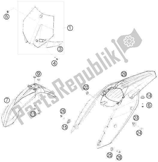 All parts for the Mask, Fenders of the KTM 250 SX Europe 2009