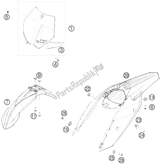 Tutte le parti per il Maschera, Parafanghi del KTM 450 XC F USA 2009