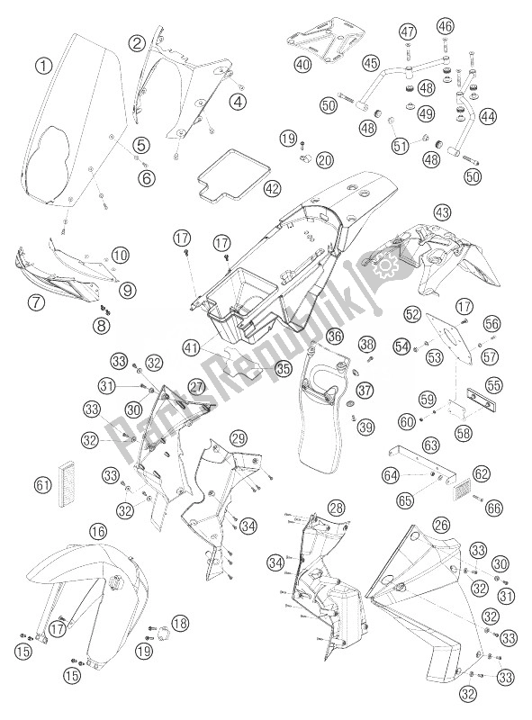 Todas las partes para Máscara, Guardabarros Lc8 de KTM 950 Adventure Silver Australia 2003