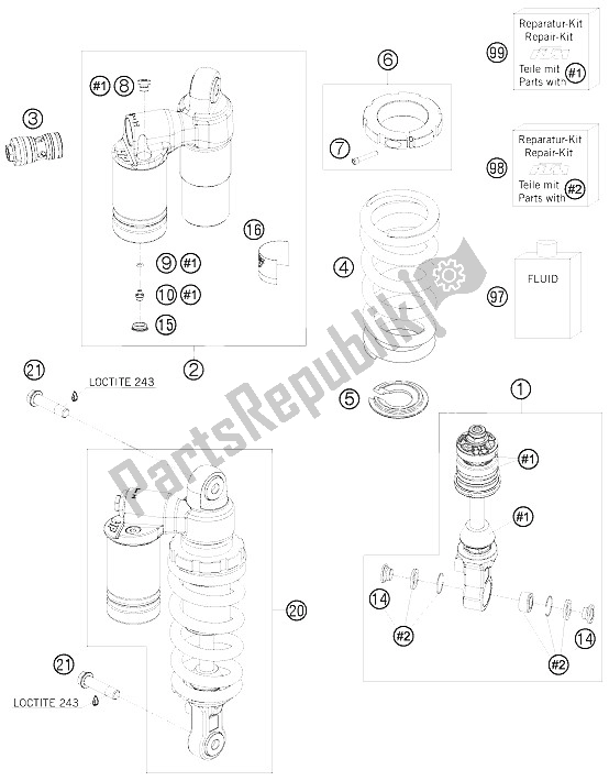 Todas las partes para Monoshock de KTM 1190 RC 8 White Europe 2008