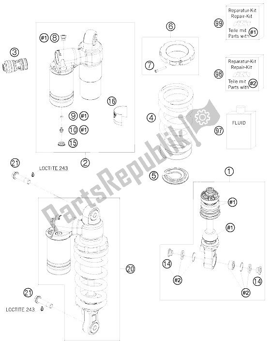 Tutte le parti per il Monoammortizzatore del KTM 1190 RC 8 White Japan 2008