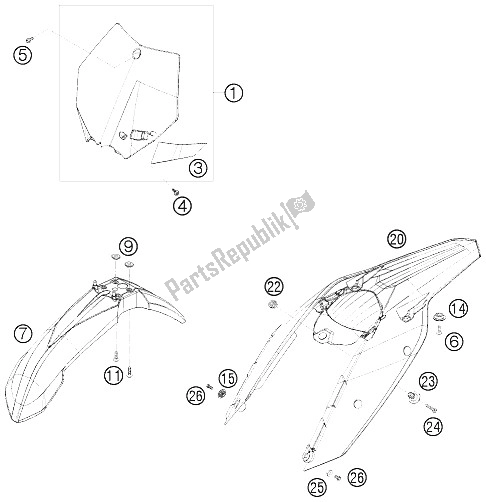 All parts for the Mask, Fenders of the KTM 250 XC USA 2008