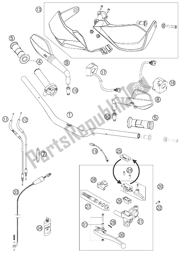 All parts for the Handlebar, Controls of the KTM 990 Supermoto T Orange France 2009