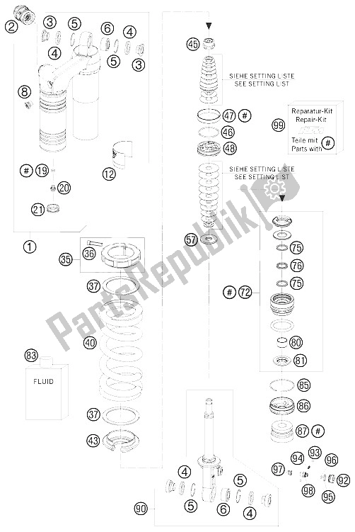 All parts for the Shock Absorber Disassembled of the KTM 950 Super Enduro R USA 2008