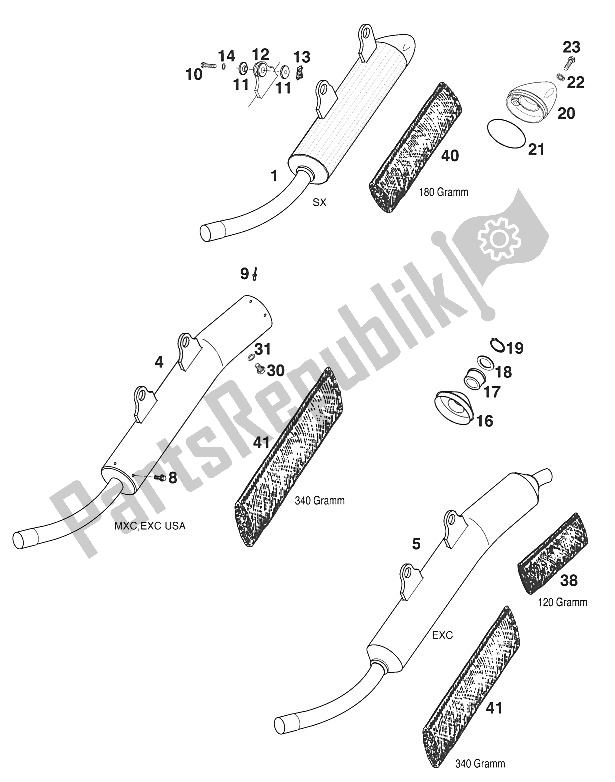 Tutte le parti per il Silenziatore 250-300 200 del KTM 250 EXC SIX Days Europe 2001