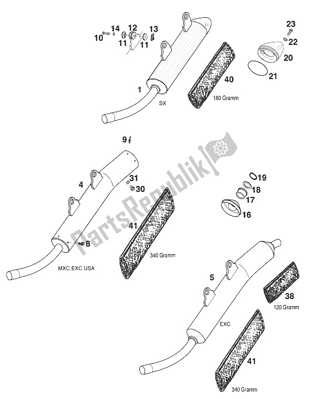 All parts for the Silencer 250-300 '20 of the KTM 380 SX USA 2000