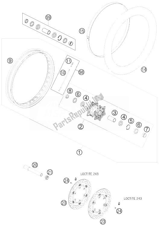 Toutes les pièces pour le Roue Avant du KTM 990 Adventure R USA 2010