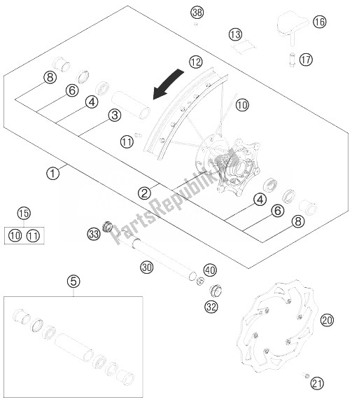 All parts for the Front Wheel of the KTM 125 SX Europe 2013