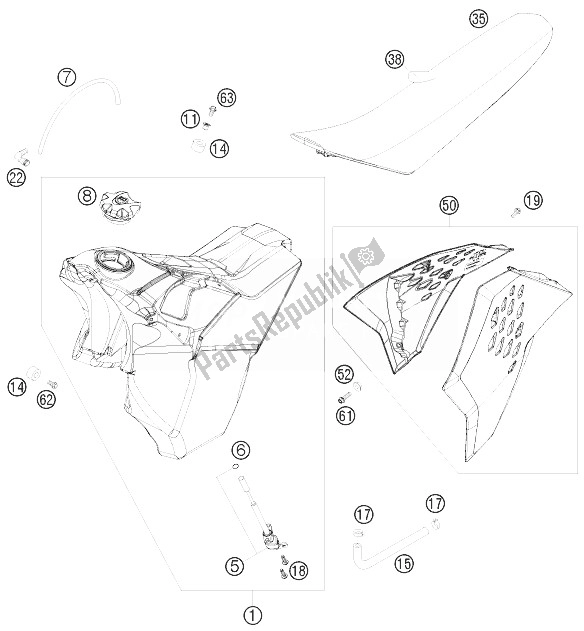 Todas las partes para Tanque, Asiento, Tapa de KTM 250 XC W USA 2010
