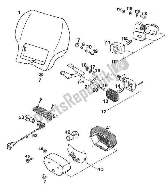 Alle onderdelen voor de Masker, Knipperlicht, Richtingaanwijzer van de KTM 125 E XC USA 1994