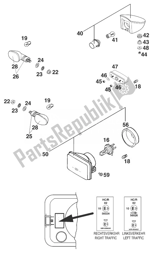 All parts for the Head Light Lc4 '98 of the KTM 620 LC 4 98 Competition Europe 1998