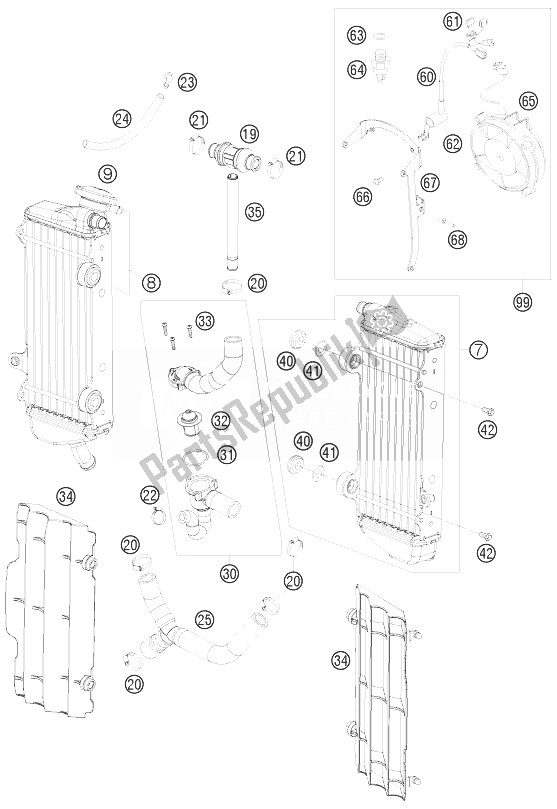 Todas las partes para Sistema De Refrigeración de KTM 400 EXC Australia 2010