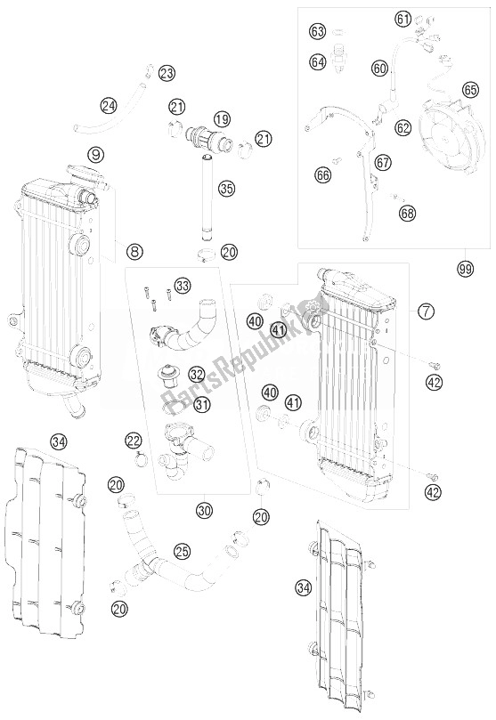 Todas as partes de Sistema De Refrigeração do KTM 400 XC W USA 2010