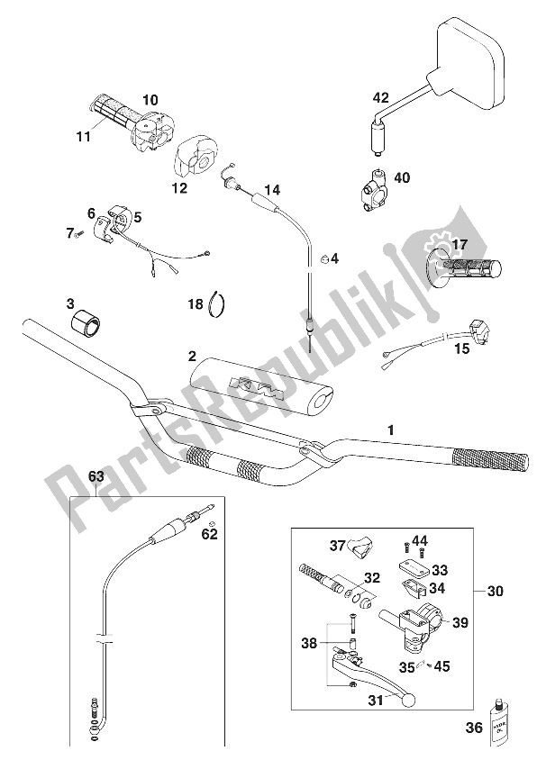 Tutte le parti per il Manubrio - Comandi 125-200 '2000 del KTM 125 EXC Europe 2000