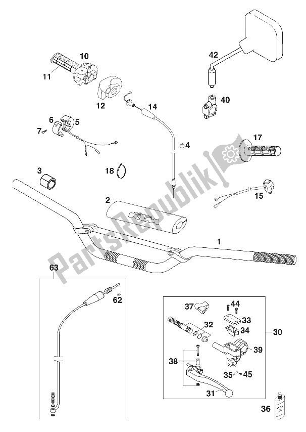 Todas as partes de Guiador - Controles 125-200 '2000 do KTM 125 SX USA 2000