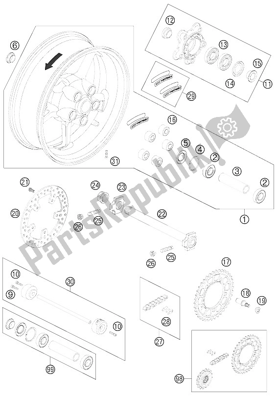 Tutte le parti per il Ruota Posteriore del KTM 990 Super Duke R France 2011