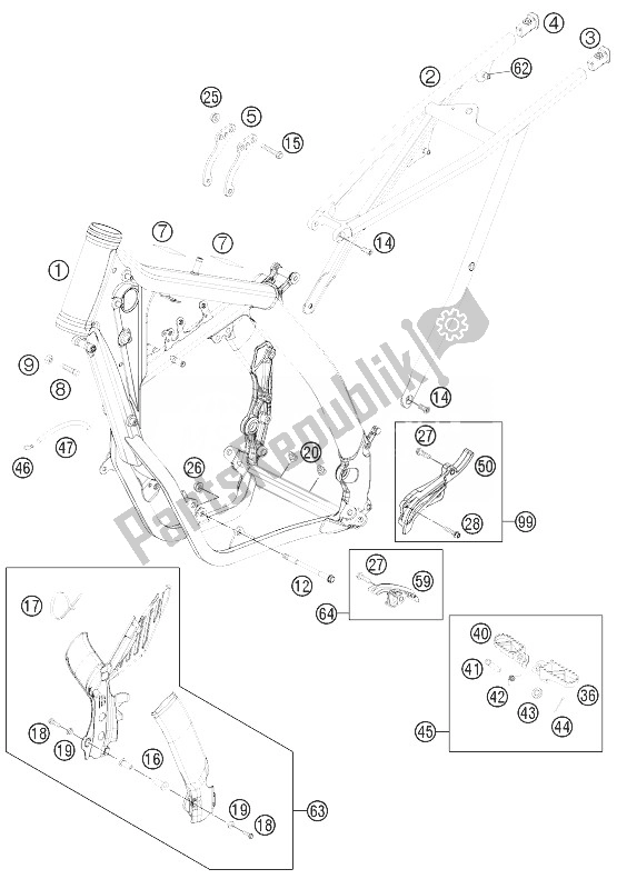 All parts for the Frame of the KTM 250 XC W USA 2010