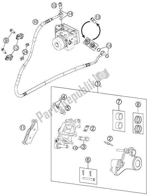 All parts for the Brake Calpier Rear of the KTM 990 Superm T Black ABS Australia United Kingdom 2012