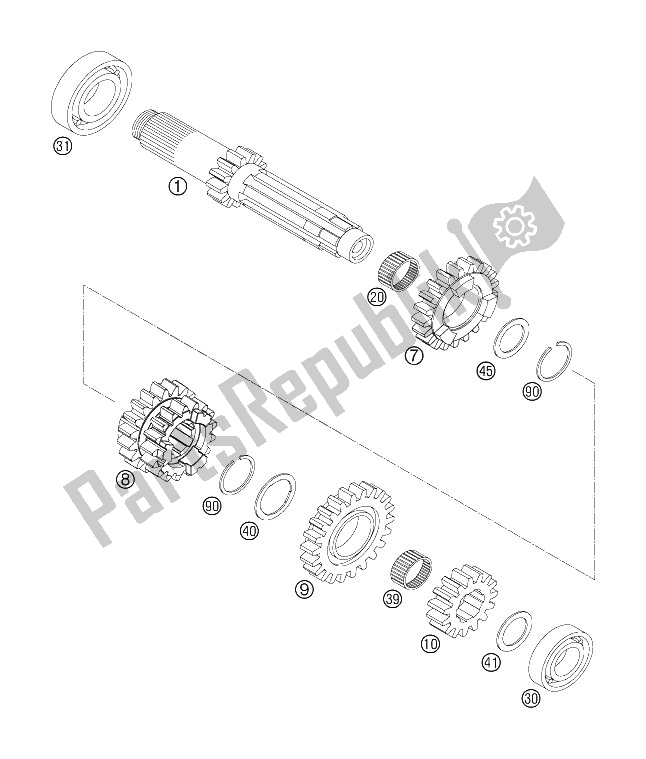 All parts for the Transmission I of the KTM 250 XC F USA 2008