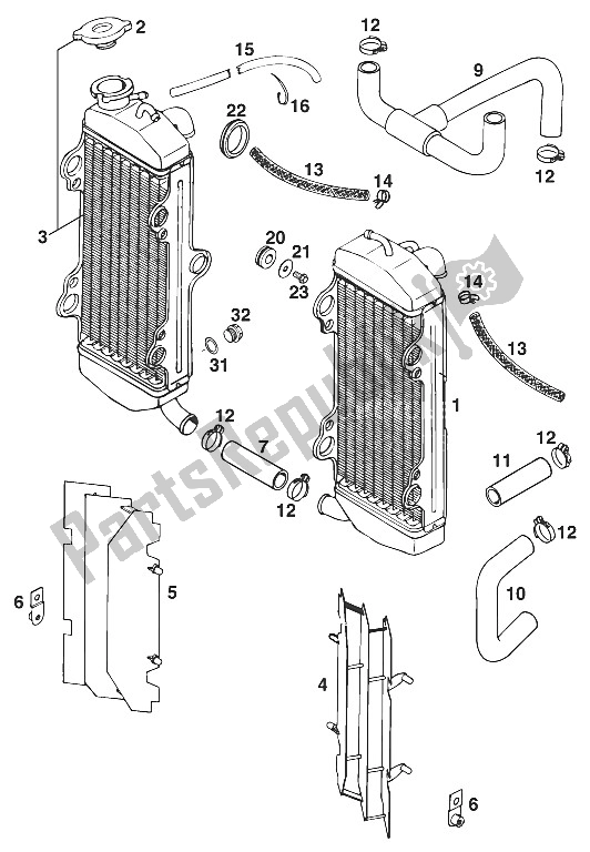 Toutes les pièces pour le Radiateur - Radiateur Tuyau Super Comp. '96 du KTM 400 EGS WP 30 KW 11 LT Viol Europe 1996