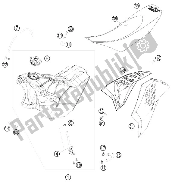 All parts for the Tank, Seat, Cover of the KTM 530 EXC R SIX Days Europe 2008