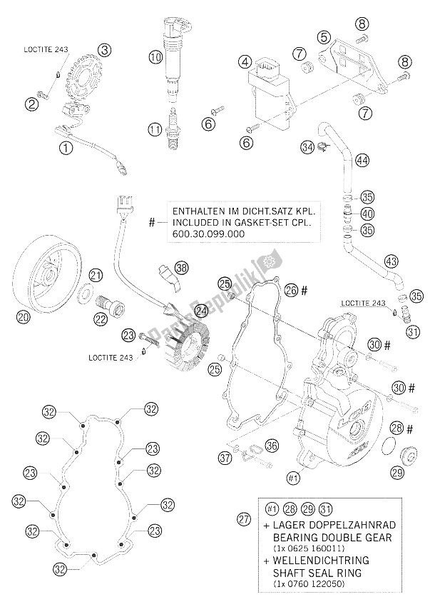 Tutte le parti per il Sistema Di Accensione 950 Avventura del KTM 950 Adventure Black USA 2005