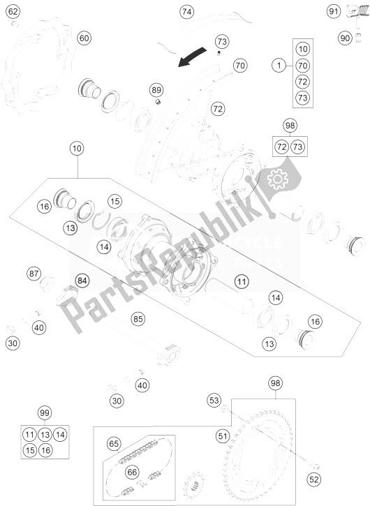 Tutte le parti per il Ruota Posteriore del KTM 85 SX 19 16 Europe 2014