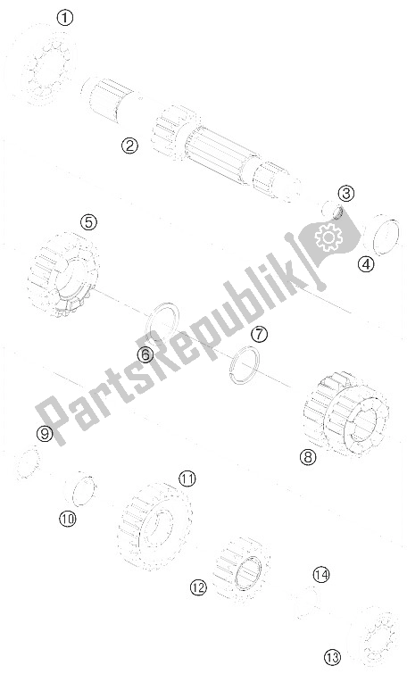 All parts for the Transmission I - Main Shaft of the KTM 1190 RC 8 White Japan 2008