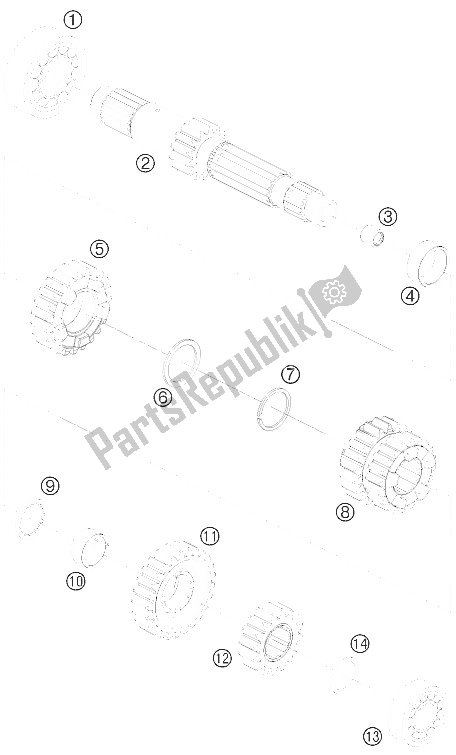 All parts for the Transmission I - Main Shaft of the KTM 1190 RC 8 White USA 2009